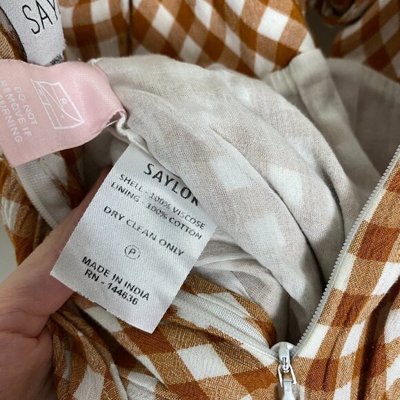 Saylor Gingham Plaid Jumpsuit Laken Apricot Womens XS Ruffle Tie Front - Picture 12 of 13